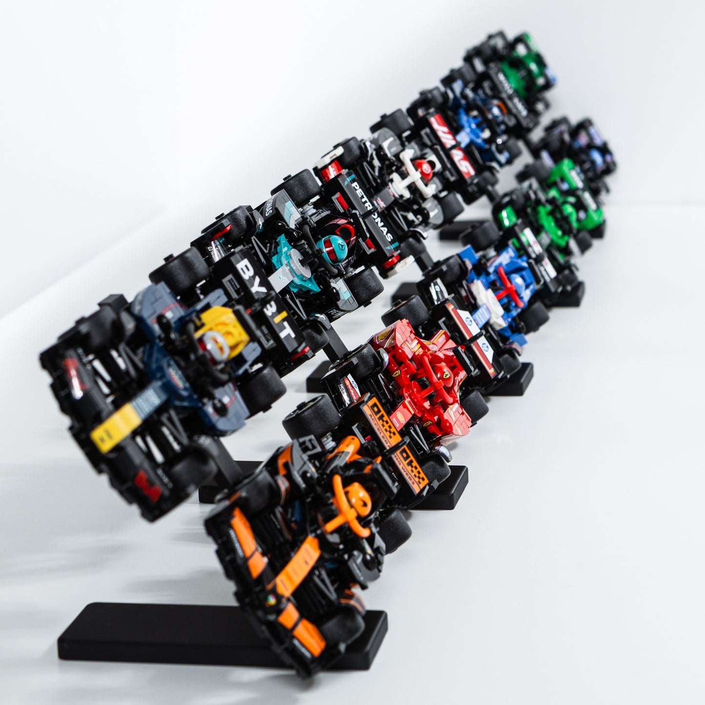 Brickify Speed Champions F1 Display Stands (5-Pack) – Compatible with LEGO Formula 1 Sets 76906 to 76919 – Holds 10 Cars – Vertical Display Risers for Racing Car Collection