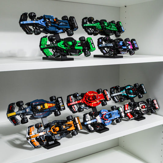 Brickify Speed Champions F1 Display Stands (5-Pack) – Compatible with LEGO Formula 1 Sets 76906 to 76919 – Holds 10 Cars – Vertical Display Risers for Racing Car Collection