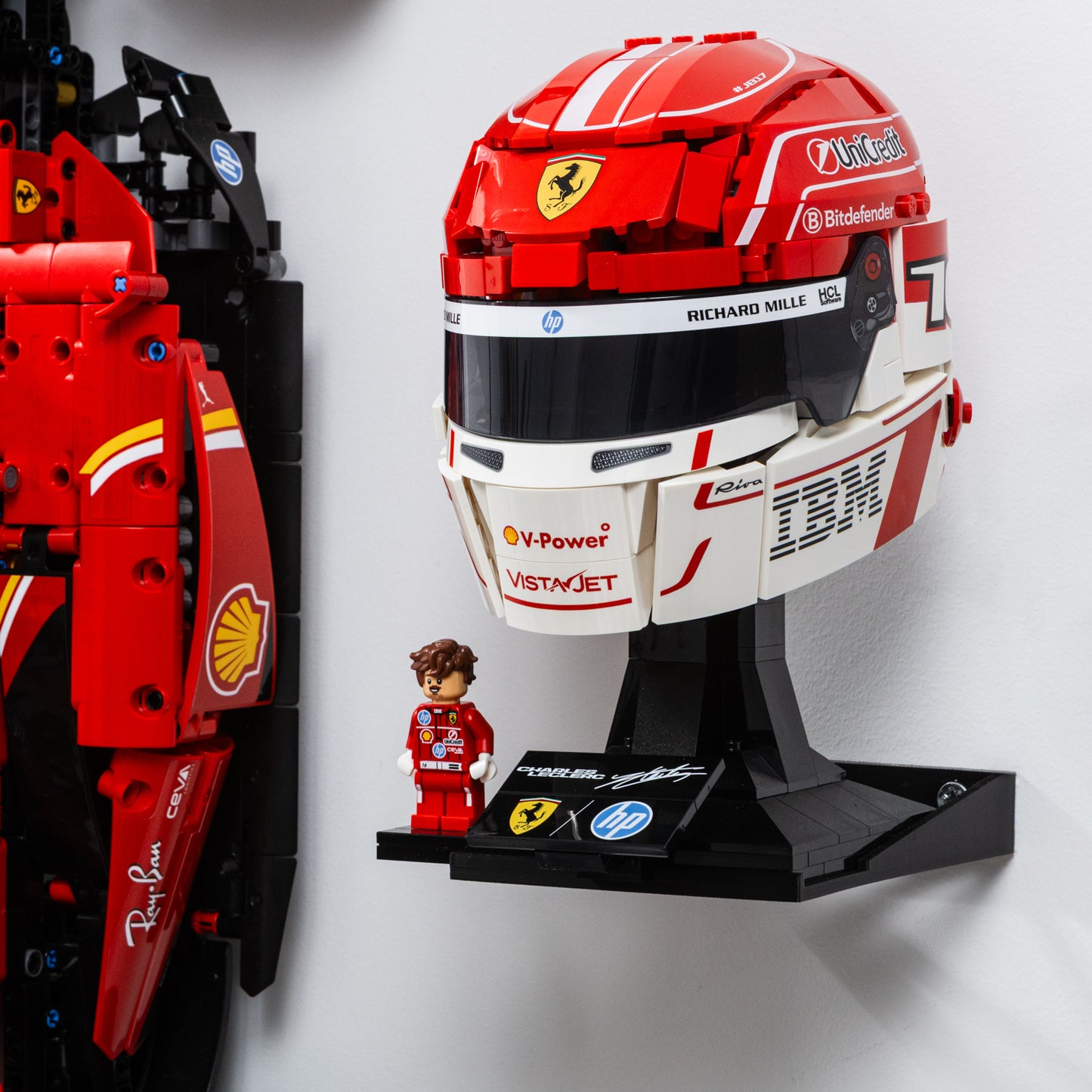 Wall Mount Compatible With LEGO Lewis Hamilton Helmet 43022 & LEGO Charles Leclerc Helmet 43014