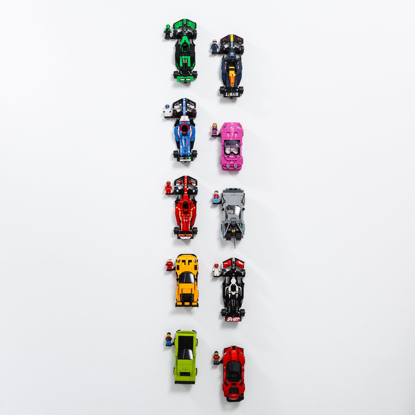10X Wall Mount Hooks Compatible with LEGO Speed Champions Cars with Driver Display Stands