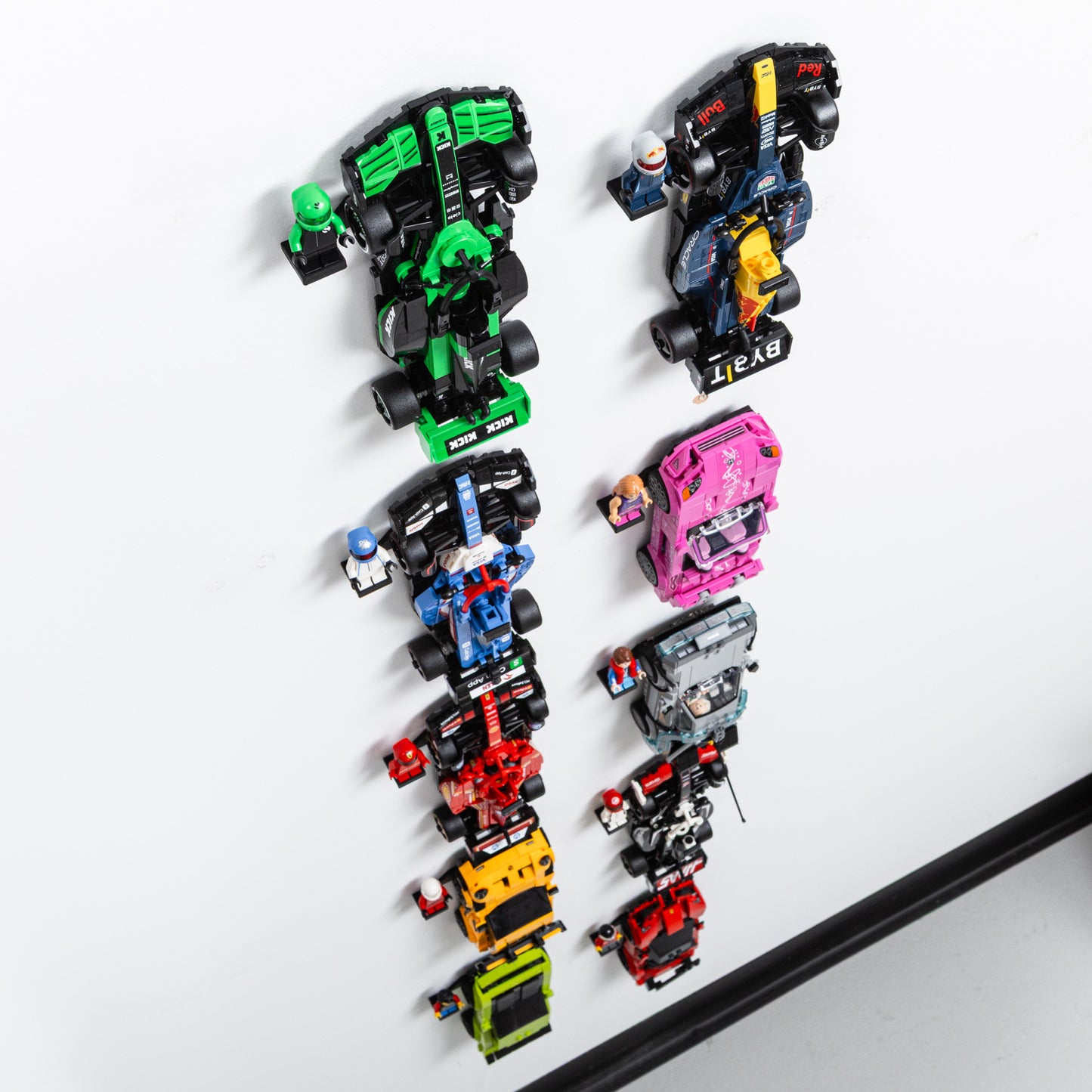 10X Wall Mount Hooks Compatible with LEGO Speed Champions Cars with Driver Display Stands