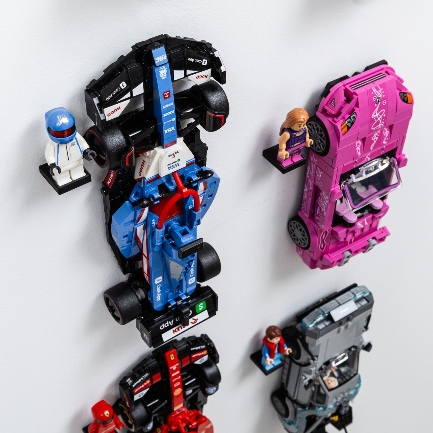 10X Wall Mount Hooks Compatible with LEGO Speed Champions Cars with Driver Display Stands