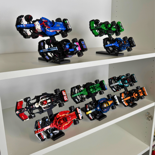 Brickify Speed Champions F1 Display Stands (5-Pack) – Compatible with LEGO Formula 1 Sets 76906 to 76919 – Holds 10 Cars – Vertical Display Risers for Racing Car Collection